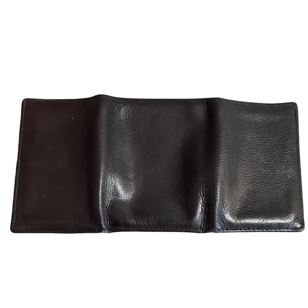 NWOT Rolfs Vintage Mens Black Pebbled Leather Trifold Wallet Compact ID Window